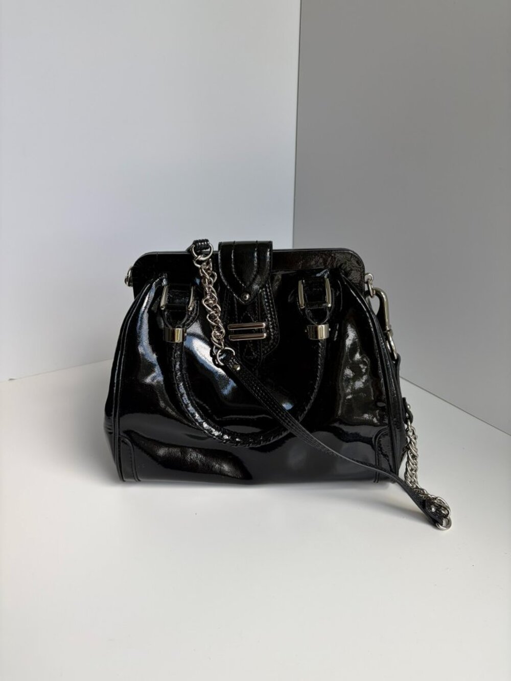 Cole Haan Vintage Y2K Black Patent Leather Kisslock Frame Bag / Satchel